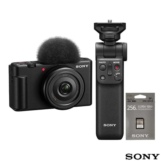 Sony ZV-1F Vlogging Camera Kit with GPVPT2BT.SYU Shooting Grip & 256GB SD Card