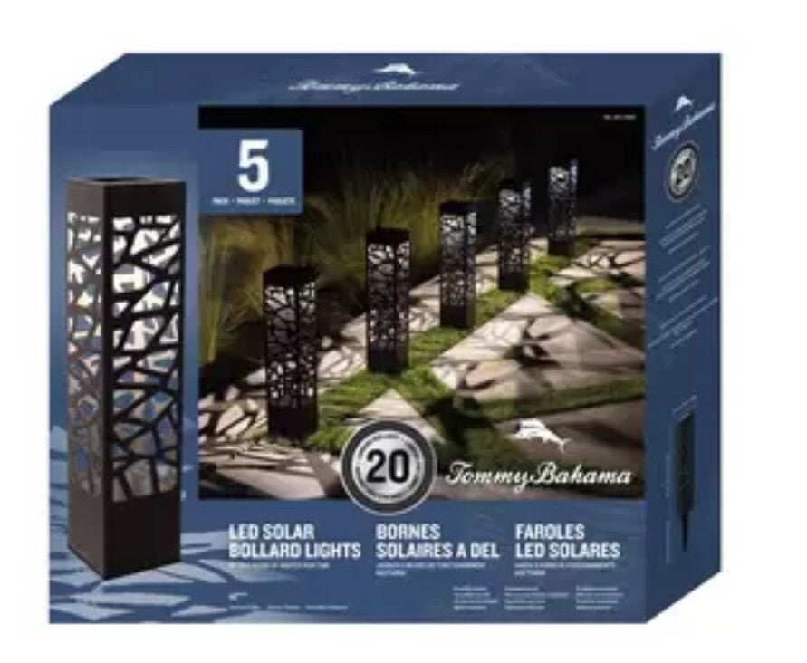 Tommy Bahama Square Solar Bollard Light - 5 Pack *New, With Slight Damage*