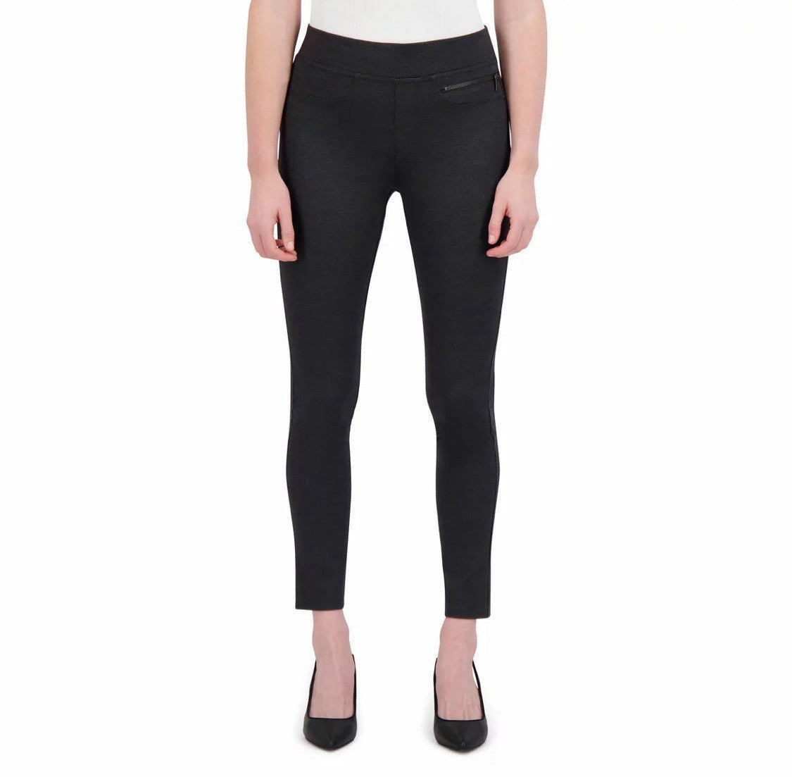 DKNY Ladies Herringbone Black Pull on Ponte Pant, Medium