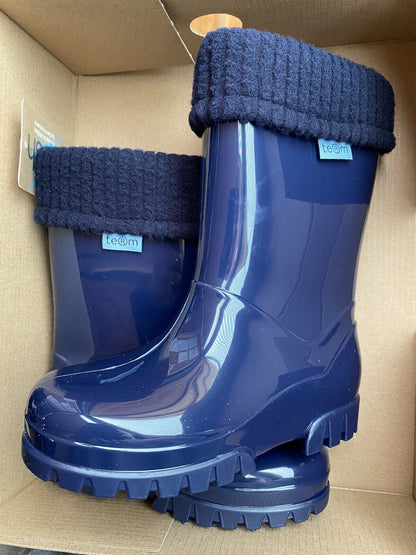 TeⓇm Rolltop lined Kids Welly boots in Navy, Size 8/9 EU26/27