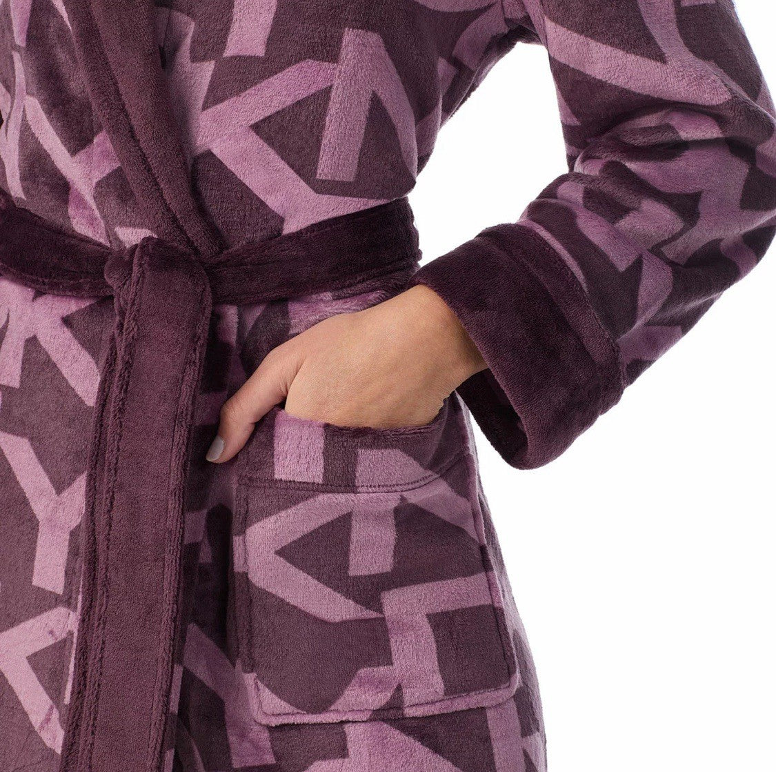 DKNY Shawl Collar Long Plush Purple Robe Size XL