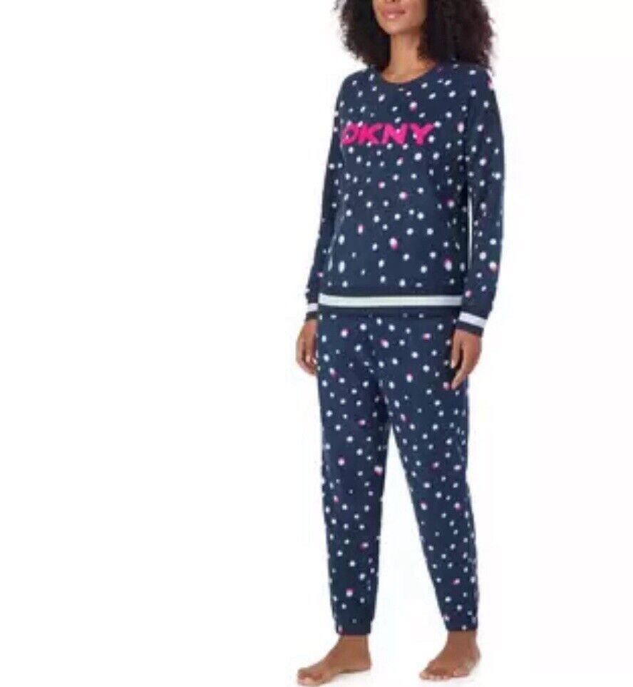 Brand New DKNY Ladies Fleece Lounge Set, 2 Piece in Navy Size S