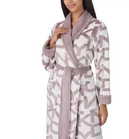 DKNY Shawl Collar Long Plush Robe in Mauve- Size L