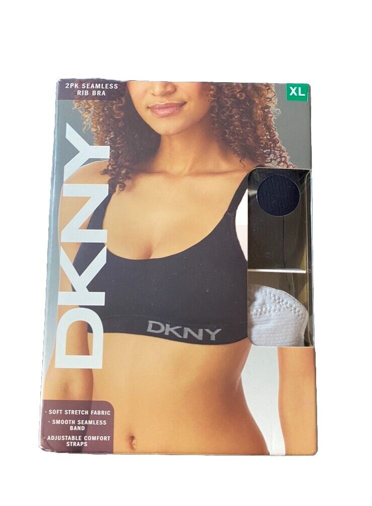 DKNY Women's Seamless Rib Knit 2 Pack Bralette in Grey/Black size XL