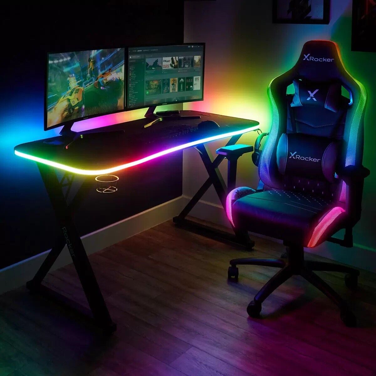 X Rocker Pulsar Max RGB Gaming Desk with LED Lights New XRocker