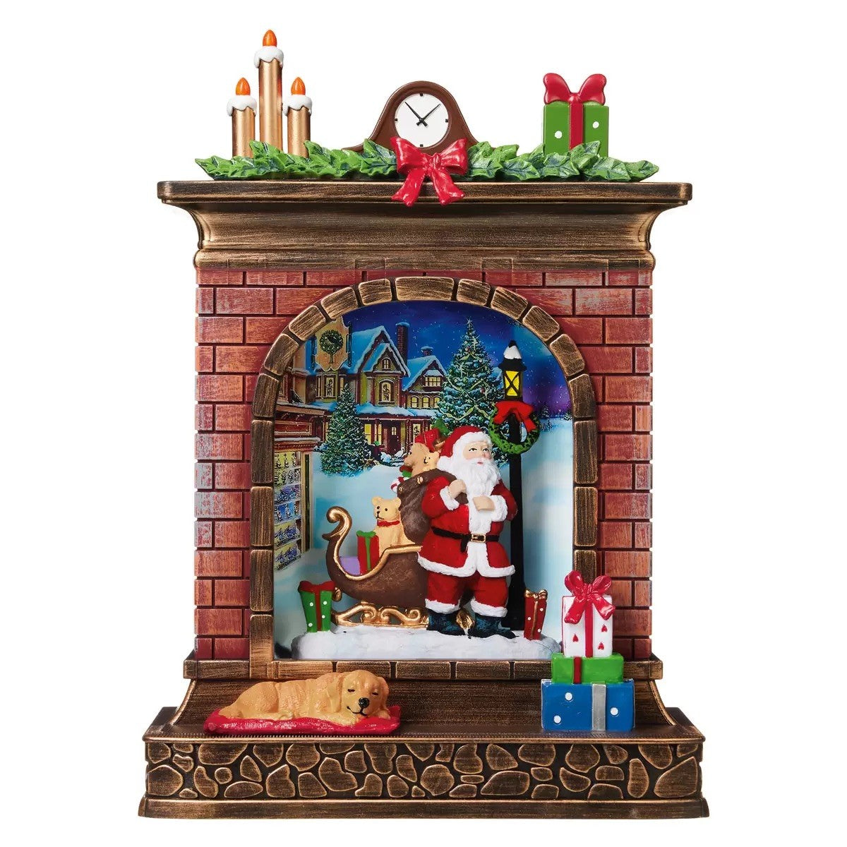10.3 Inch (26cm) Santa with Lampost Fireplace Swirl Glitter Globe With LED Light