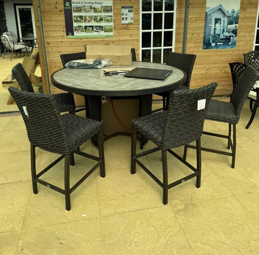 Agio Mckenzy 8 Piece High Dining Fire Wicker Garden Set + Cover