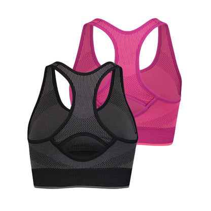 Puma Seamless Sports Bra Pink/Black - 2 Pack, Size S, M