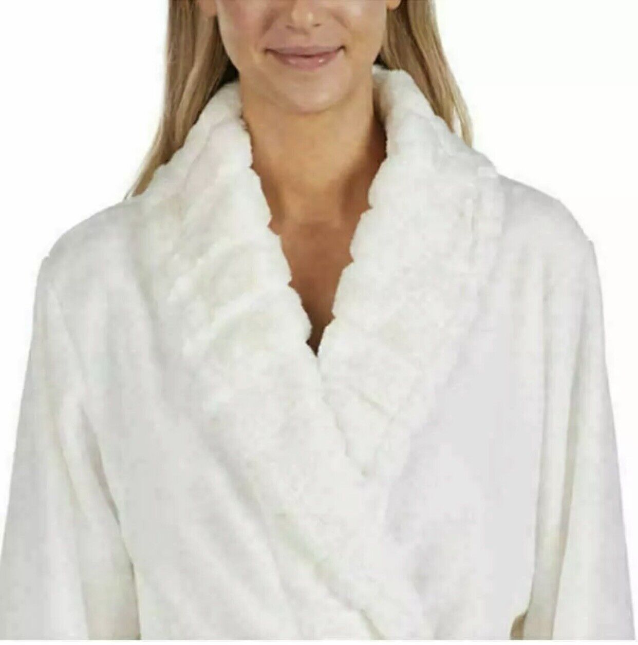 Carole Hochman Women's Ivory Plush Robe Wrap Ultra Soft Fur Side Pockets Size S