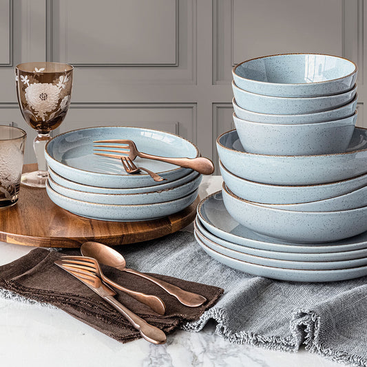 Over & Back Stoneware Dinnerware Set, 16 Piece in Blue