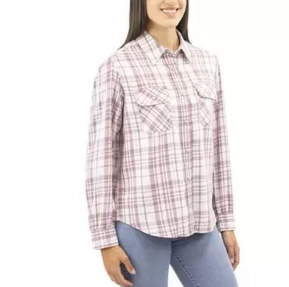 Jachs Ladies Girlfriend Shirt With Snap Buttons Size S Pink plaid