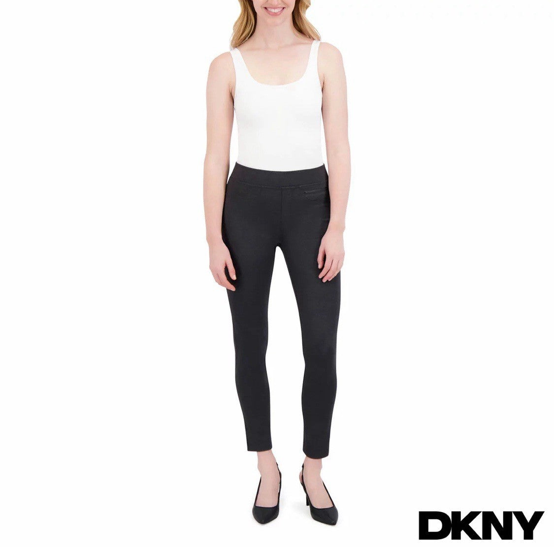DKNY Ladies Herringbone Black Pull on Ponte Pant, Medium