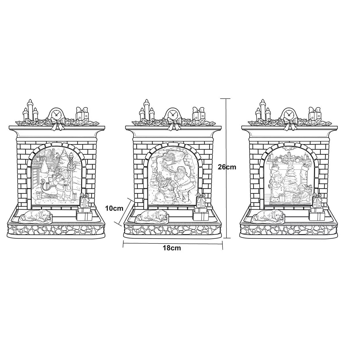 10.3 Inch (26cm) Santa with Lampost Fireplace Swirl Glitter Globe With LED Light