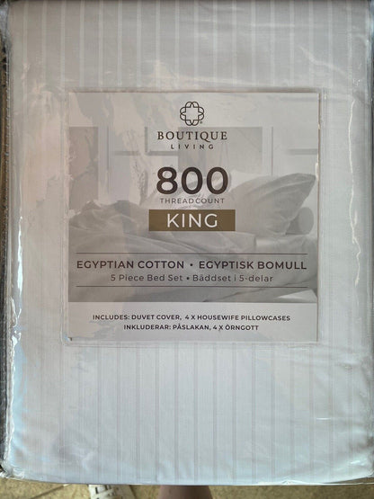 Boutique Living 800 Thread 100% Egyptian Cotton 5 Piece Bed Set, King WHITE/GREY