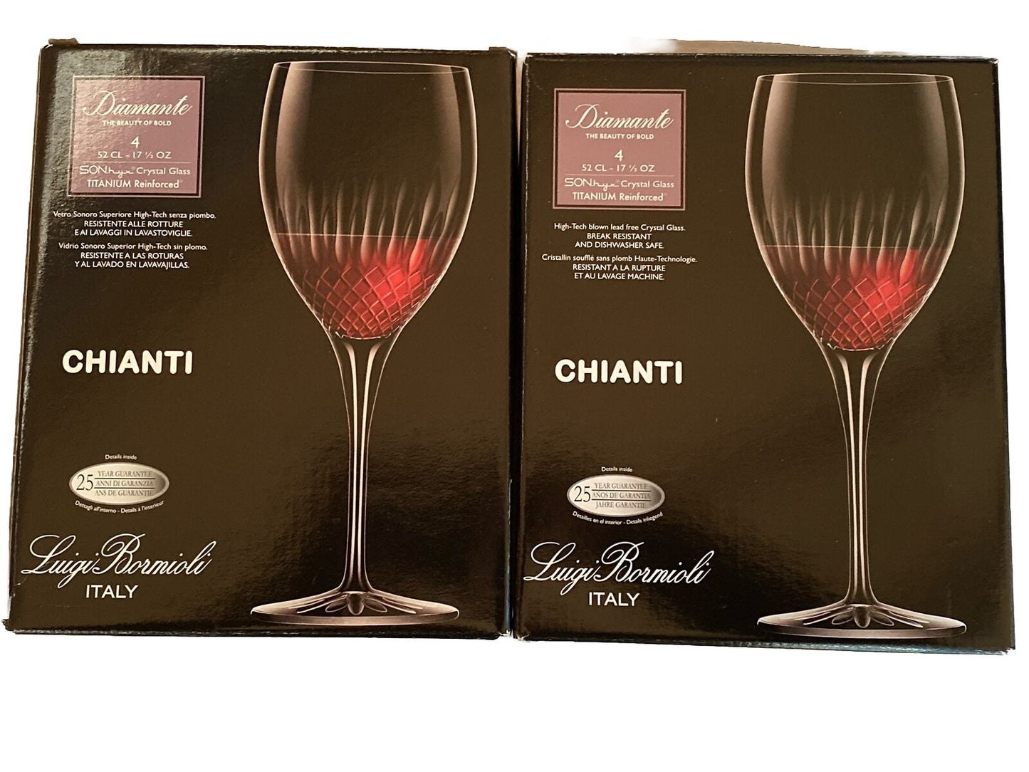 Luigi Bormioli Diamante Chianti Glasses - Red Wine Drinkware, 520 ml - Pack of 8