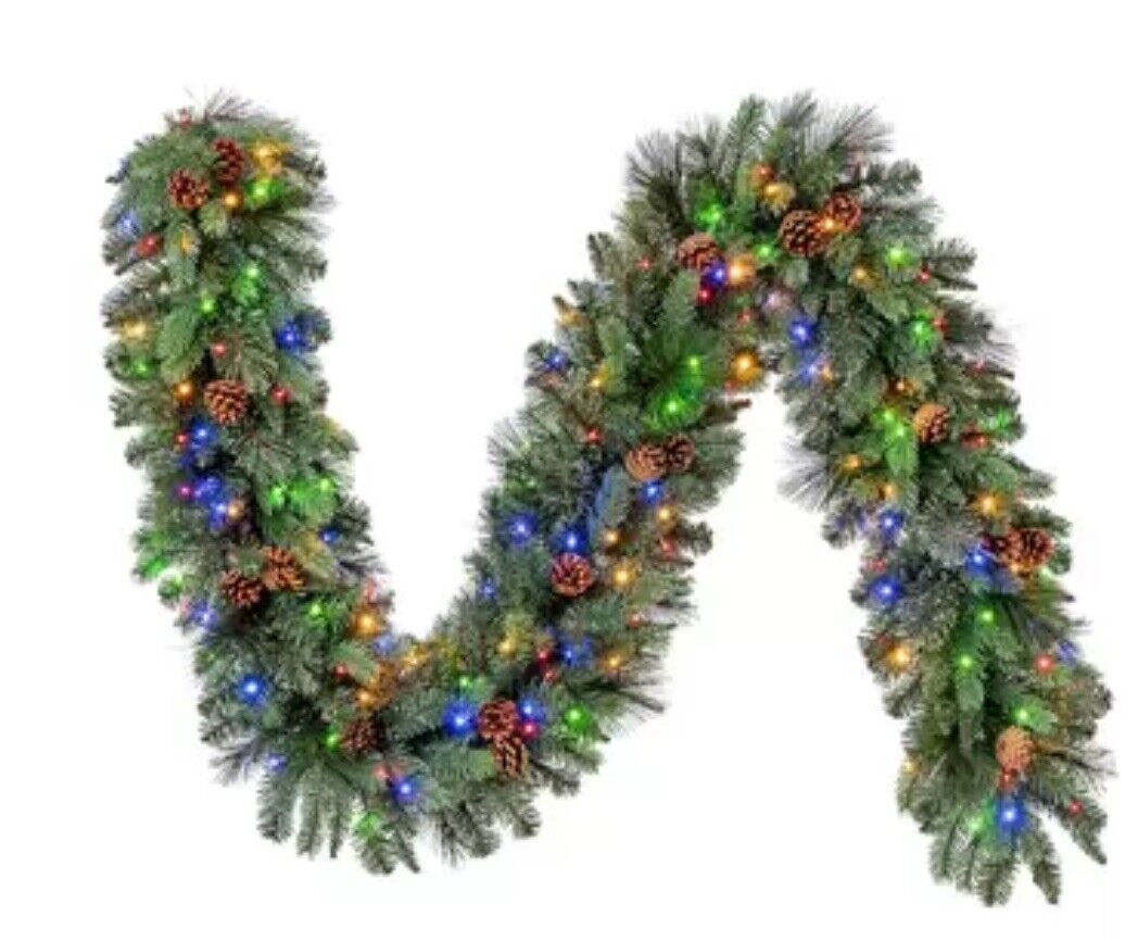 9ft (2.7m) Pre-Lit Christmas Garland with 150 Colour Changing LED Lights