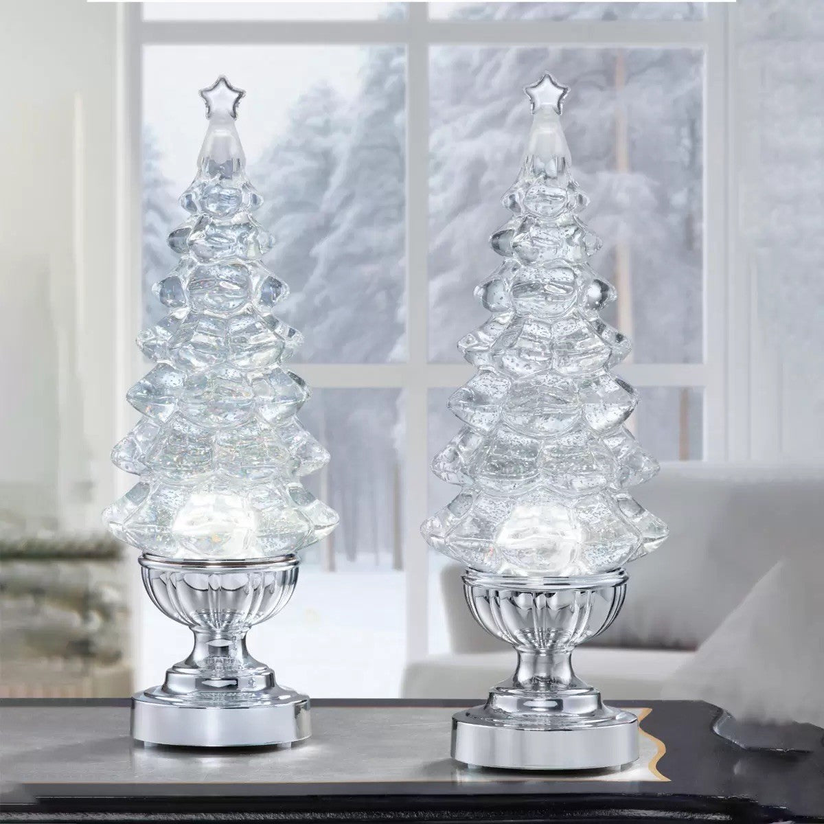 14 Inch (35.6 Cm) Lighted Glitter Tree Lamps, 2 Pack