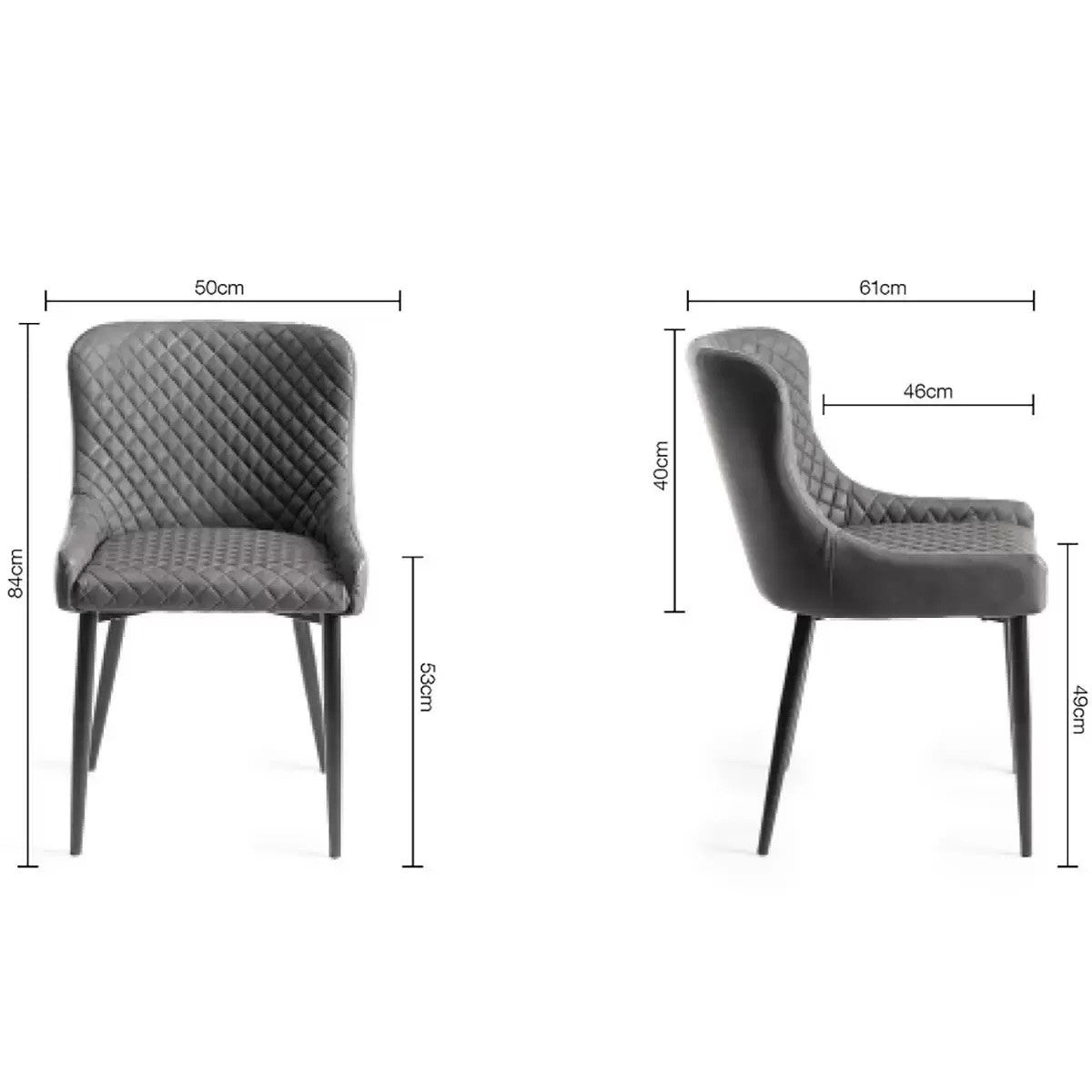Dining Chair Grey Faux Leather Diamond Stitch, 2 Pack Luxury Modern Finch