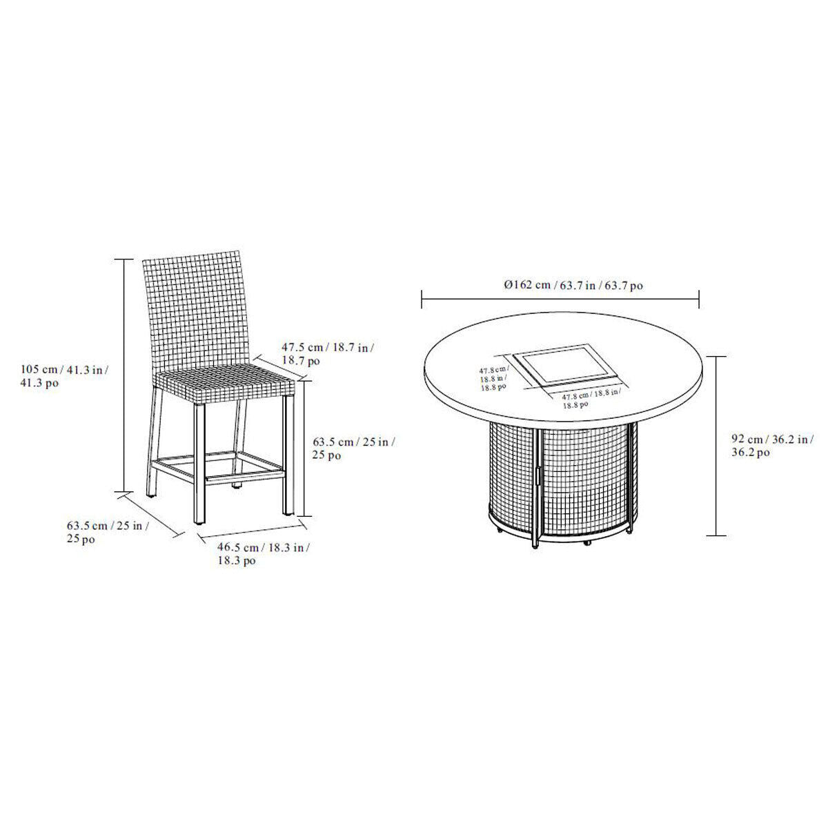 Agio Mckenzy 8 Piece High Dining Fire Wicker Garden Set + Cover