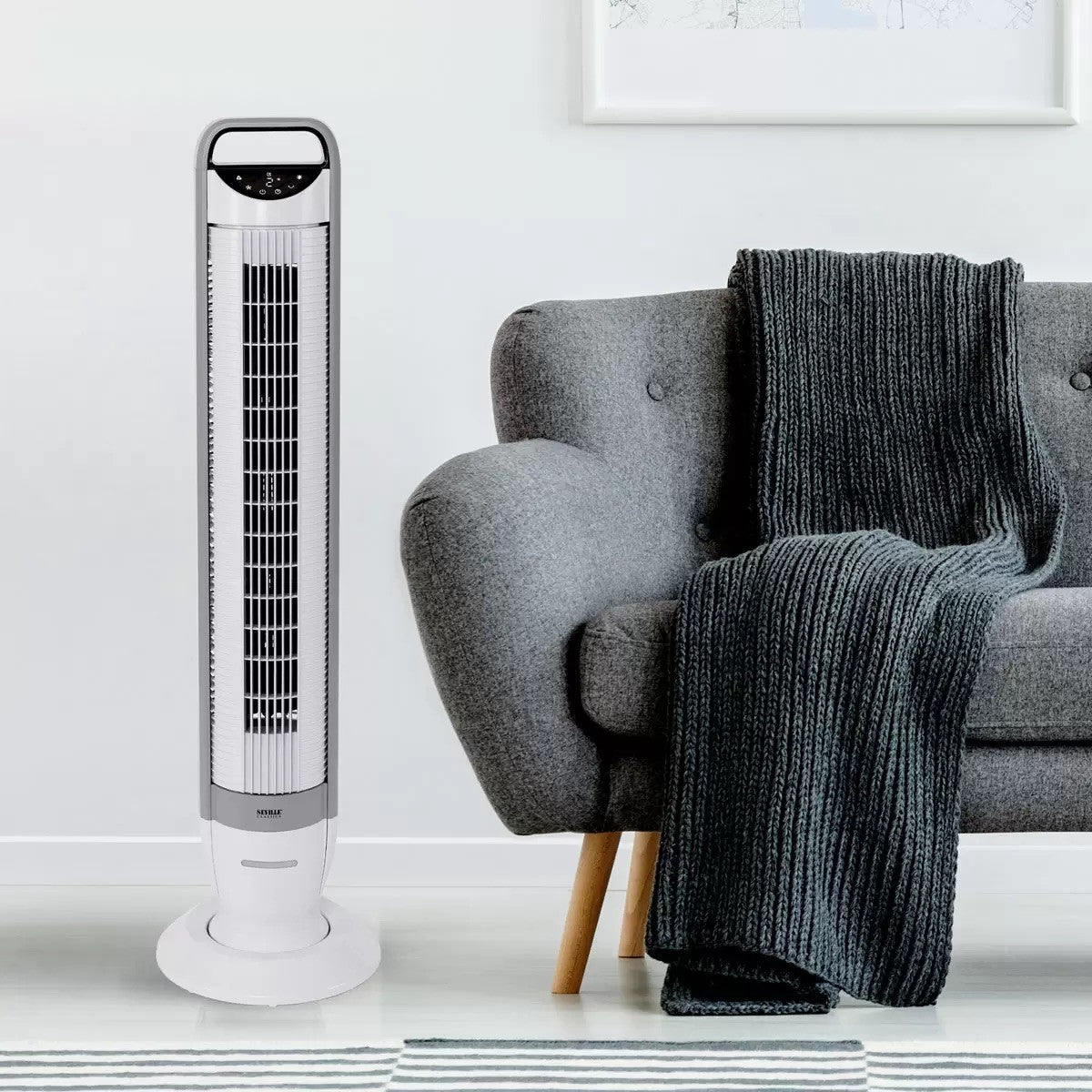 Seville Ultra Slimline Tower Fan with Night Light in White EHF10142