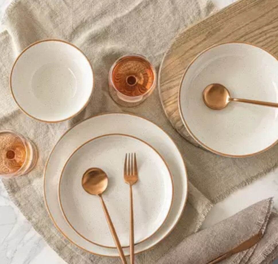 Over & Back Stoneware Dinnerware Set, 16 Piece in White