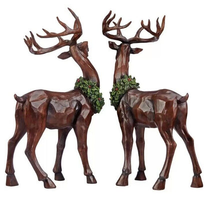 19.2 Inch (48.8 cm) Set of 2 Resin Wood Look Standing Christmas Reindeers
