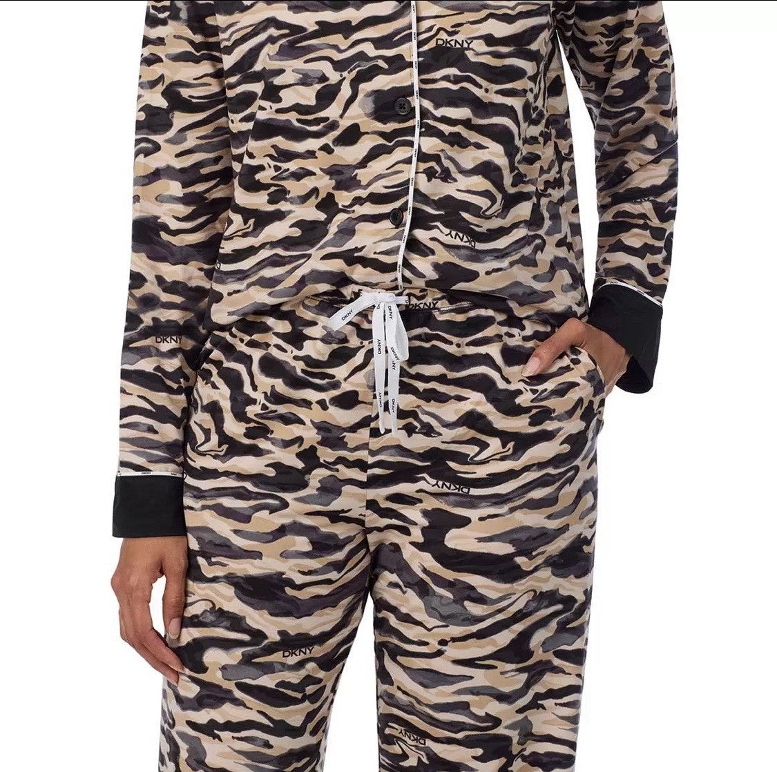 DKNY Women's Notch Collar Pyjama Set in Animal Print, Medium