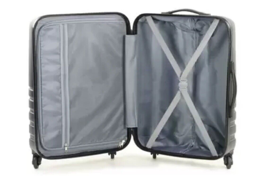 Rock Pacific 3 Piece Hardside Luggage Suitcase Set in Charcoal Spinner Case