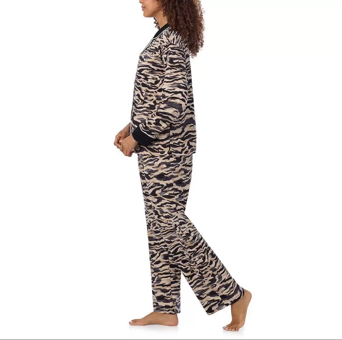 DKNY Women's Notch Collar Pyjama Set in Animal Print, Medium