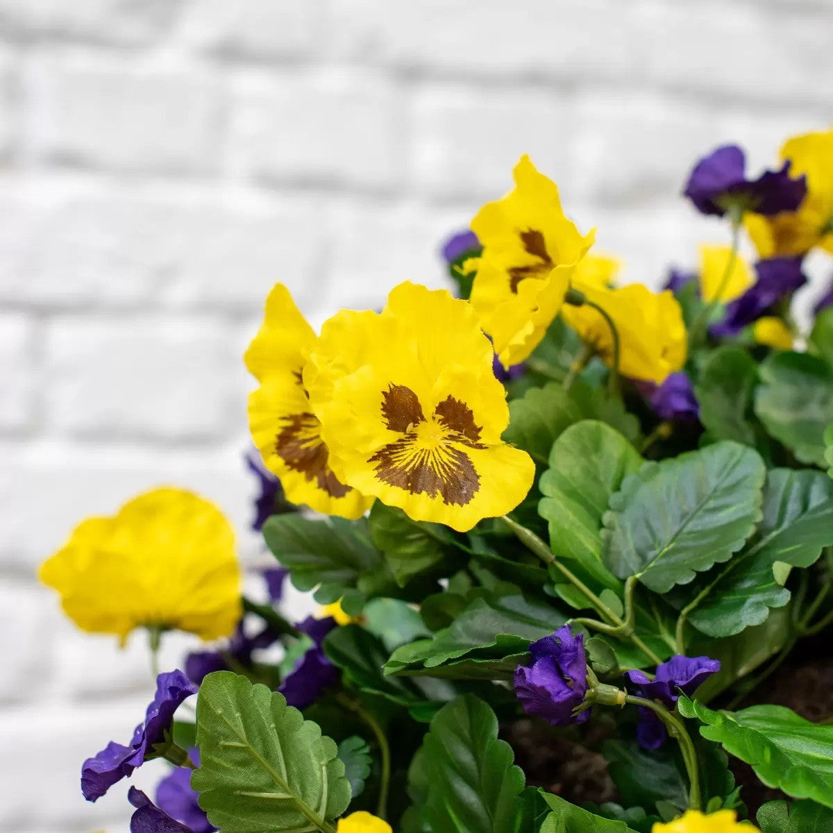 Artificial Purple & Yellow Pansy Flower Hanging Basket