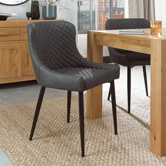 Dining Chair Grey Faux Leather Diamond Stitch, 2 Pack Luxury Modern Finch