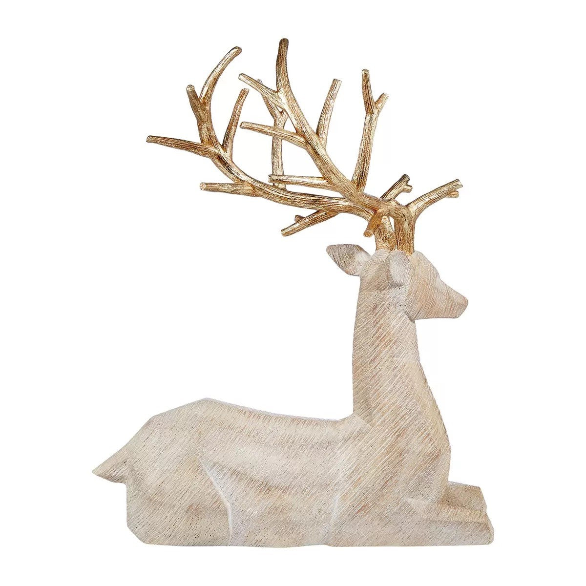 Decorative Deer Family with Trees 5 Piece White/Gold