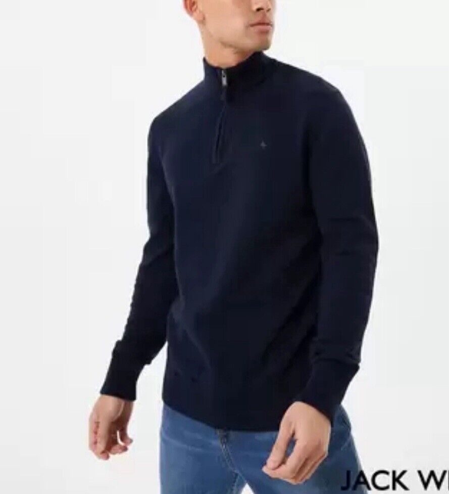 Jack Wills Men's Funnel Neck 1/2 Zip Sweater in Navy, XL