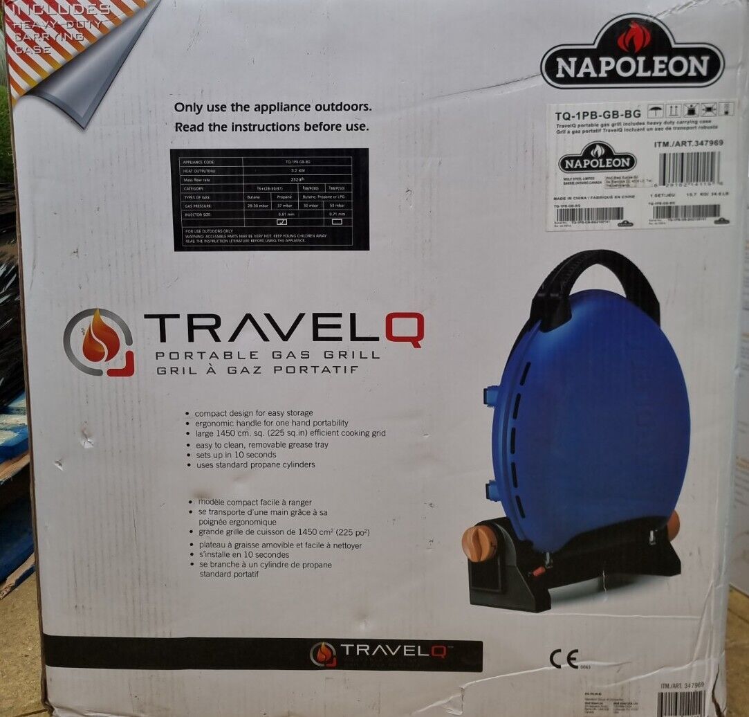 NEW Napoleon TravelQ Portable Propane Gas Barbecue Grill in Blue Black
