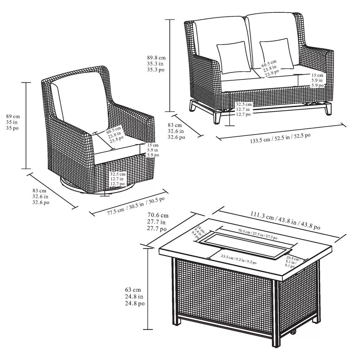 NEW Agio Anderson 5 Piece Woven Fire Seating Set + Cover Garden Set Luxury