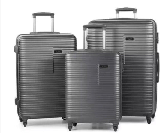 Rock Pacific 3 Piece Hardside Luggage Suitcase Set in Charcoal Spinner Case