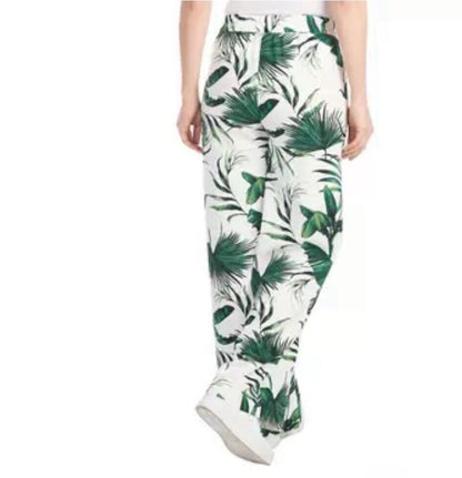 Hilary Radley Wide Leg Pant in Green & Off-White, Linen Blend, Size L