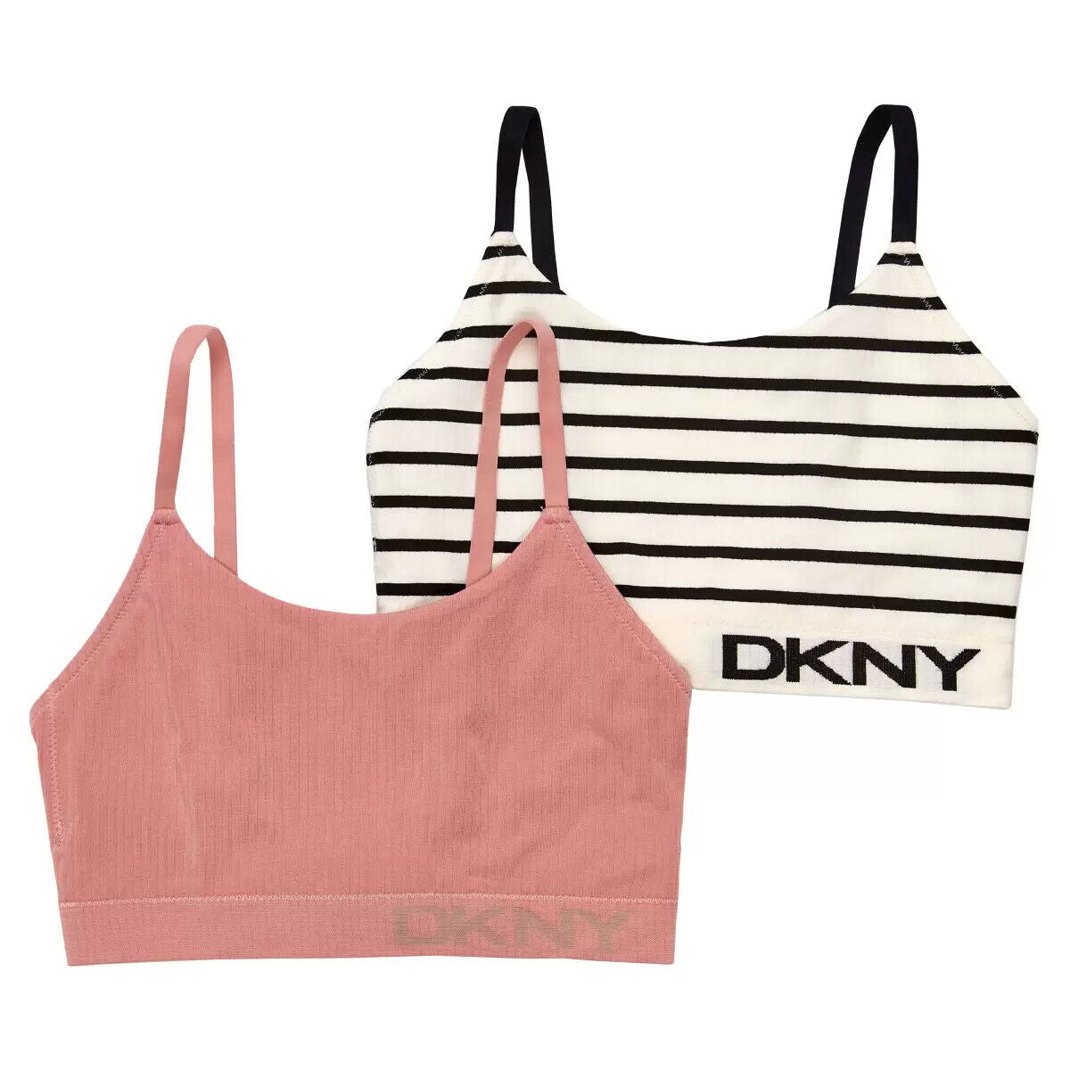 DKNY Women's Seamless Rib Knit 2 Pack Bralette in Pink/Nude, Small