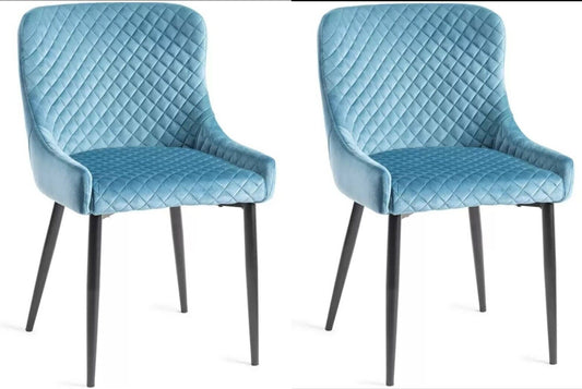 Bentley Designs Blue Velvet Diamond Stitch Dining Chair, 2 Pack - NEW / BOXED