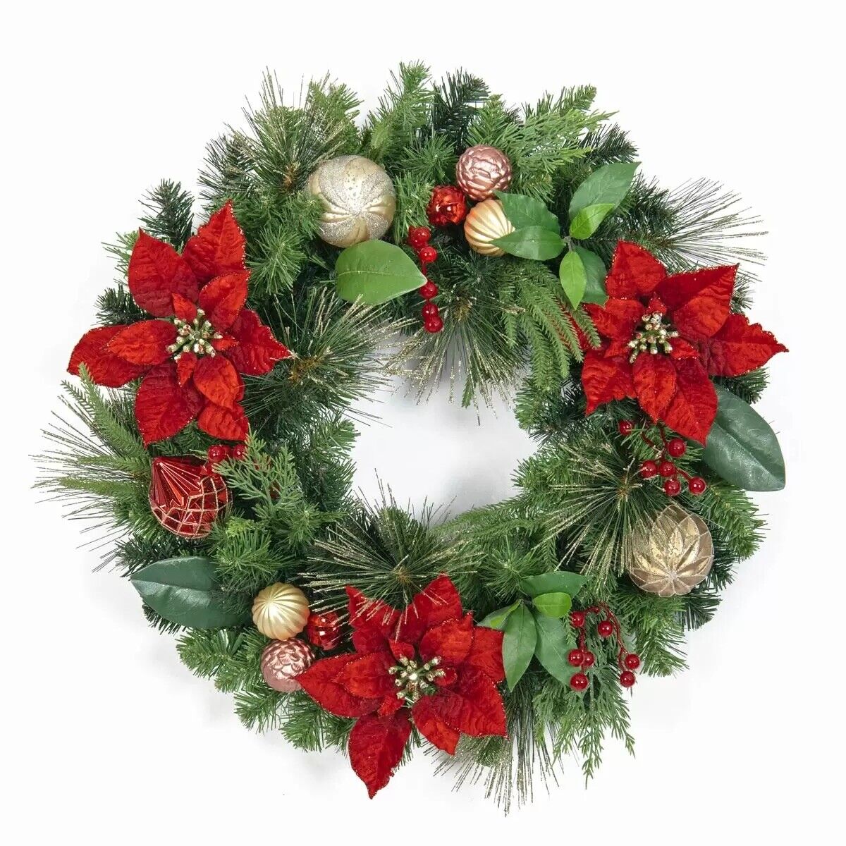 24 Inch (61cm) Unlit Christmas Decorated Wreath in Red