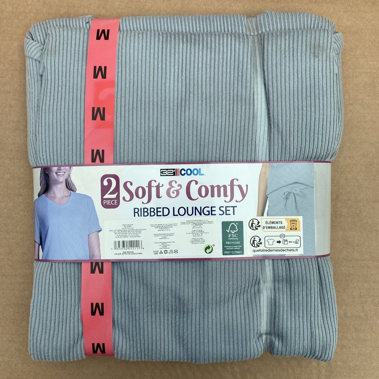 Soft & Comfy Ribbed Lounge Set By 32 Degrees- Size M Mystic Blue/Grey