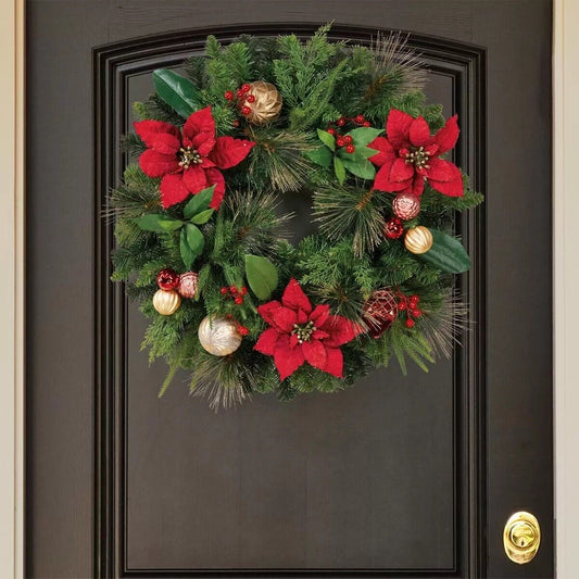 24 Inch (61cm) Unlit Christmas Decorated Wreath in Red