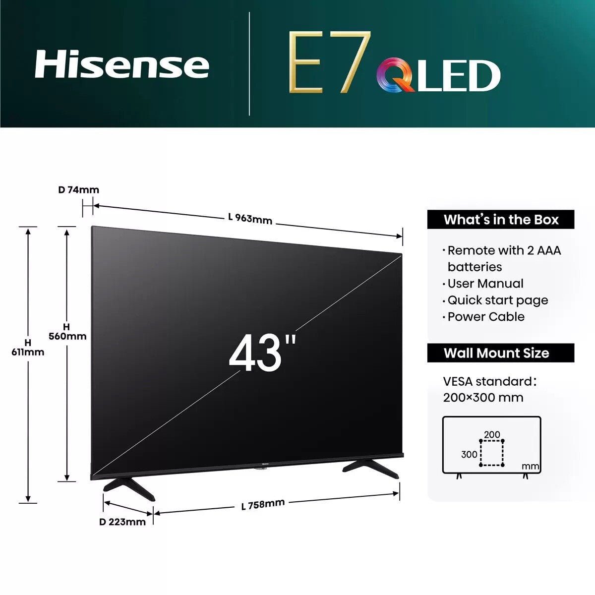 Hisense 43E7NQTUK 43 Inch QLED Freely Smart TV