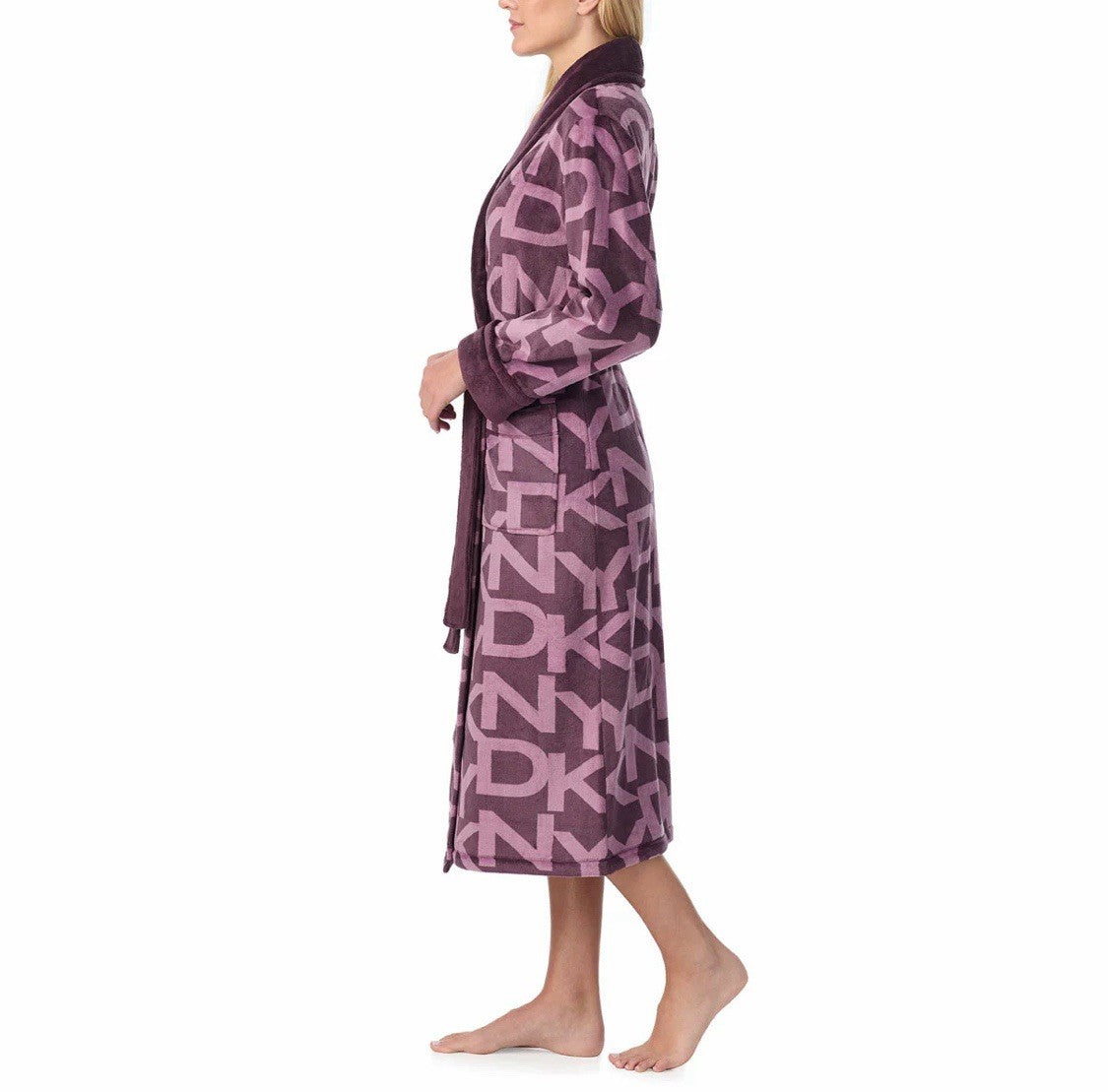 DKNY Shawl Collar Long Plush Purple Robe Size XL