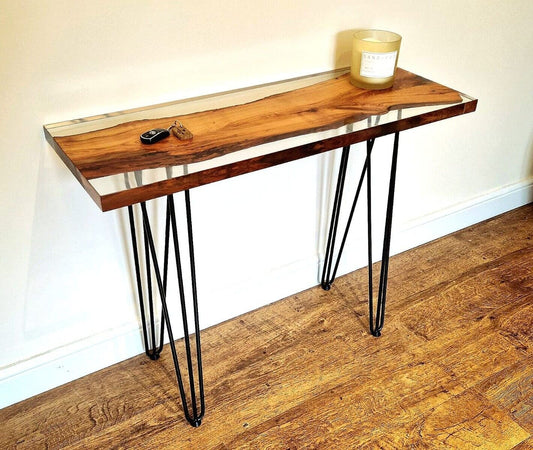 New Handmade Transparent Epoxy Resin Console Table Cherry Wood Entryway Table