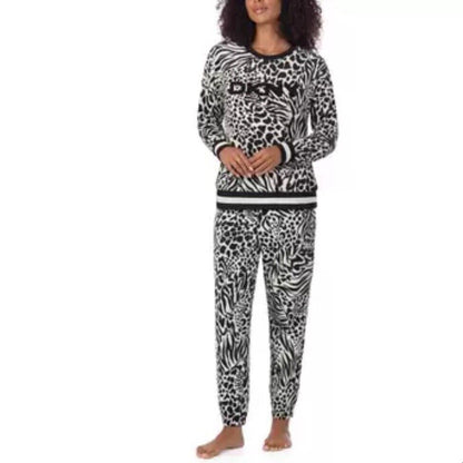 Brand New DKNY Ladies Fleece Lounge Set, 2 Piece in Animal Print Size S