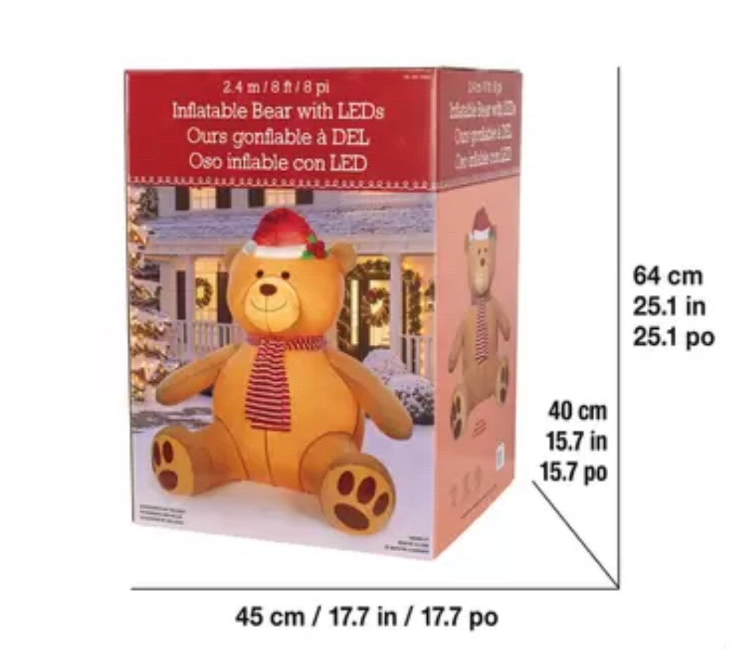 Inflatable Big Teddy Bear Christmas 8ft (2.4m with 192 LED Lights Outdoor Indoor