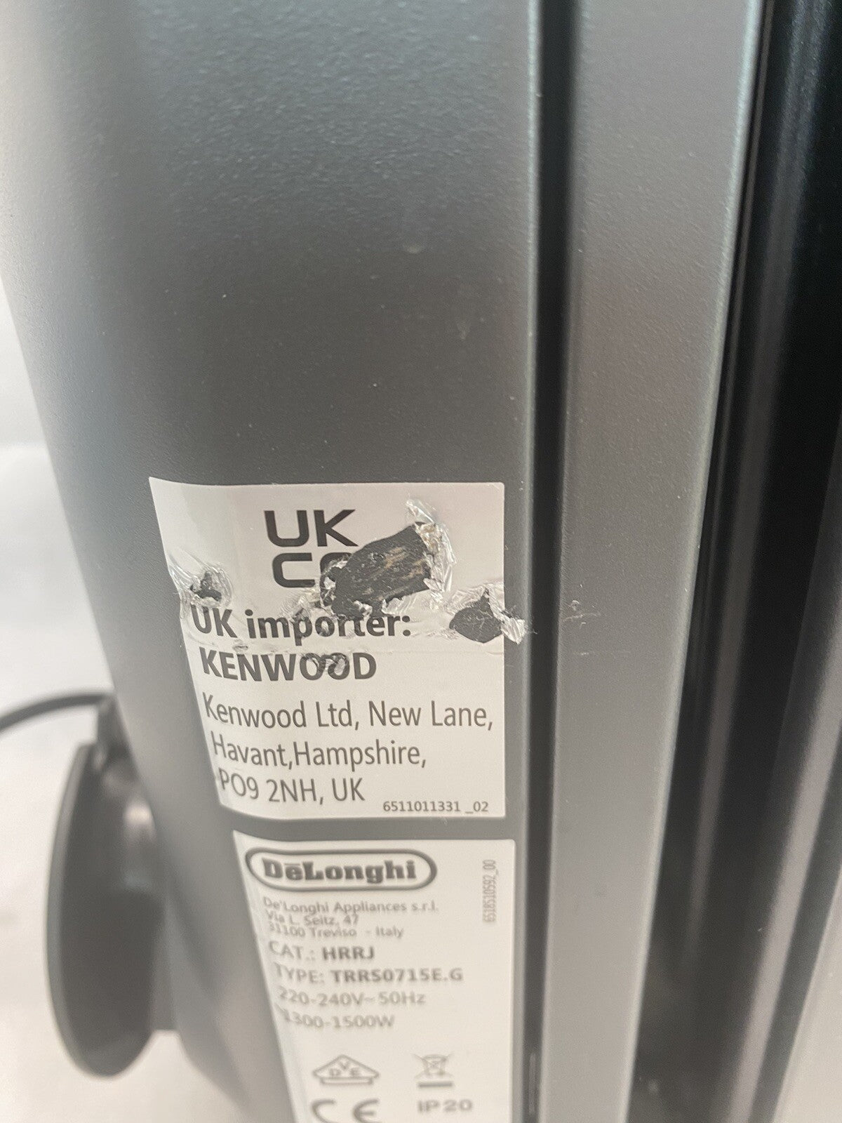 Delonghi Radia S Oil Filled 1.5kW Grey Radiator TRRS0715E.G De’longhi *Used*