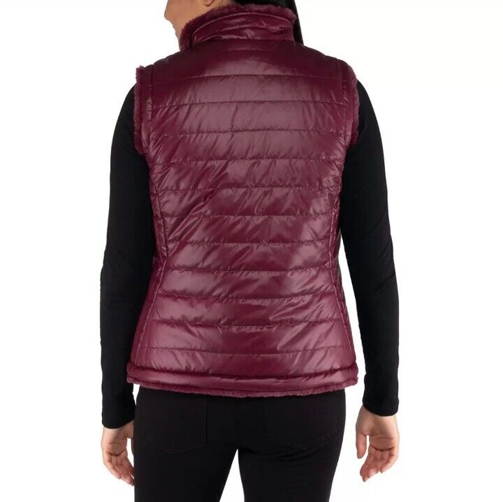 Nicole Miller Women's Faux Fur Reversible Vest in Wine, Extra Large