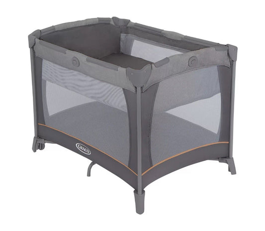 Graco Contour Bassinet Folding Travel Cot with 2 Wheels & Mesh Netting, Pebble